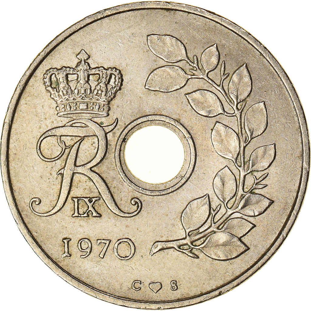 Moneda, Dinamarca, Frederik IX, 25 Öre, 1970, Copenhagen, MBC+, Cobre -