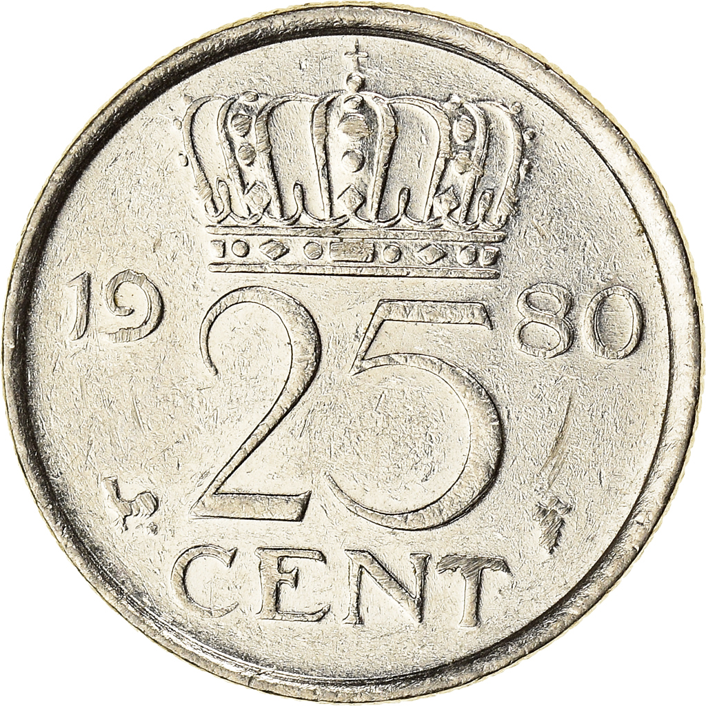 Coin, Netherlands, 25 Cents, 1980, , Nickel, KM:Pn136
