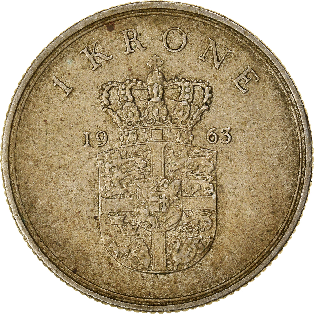 Moneda, Dinamarca, Frederik IX, Krone, 1963, Copenhagen, BC+, Cobre - níquel