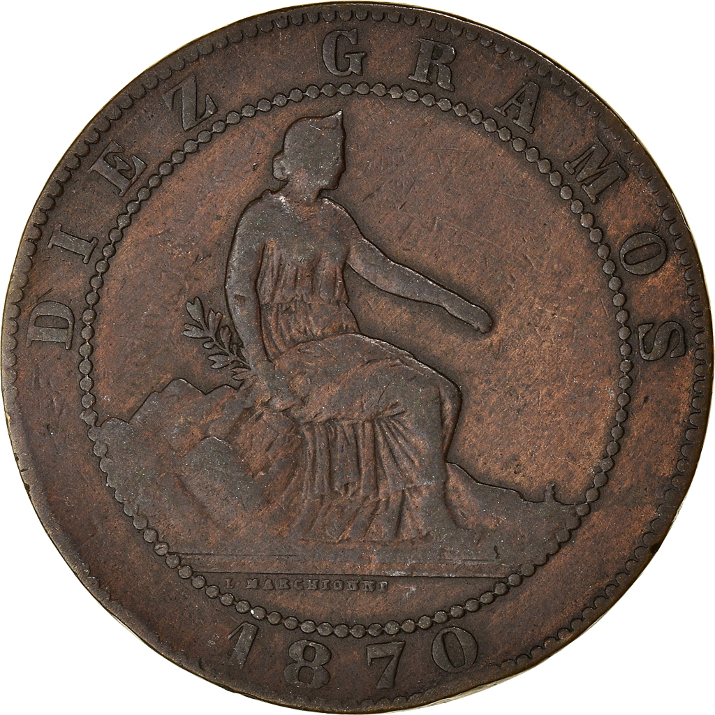 Coin, Spain, Provisional Government, 10 Centimos, 1870, Madrid, 
