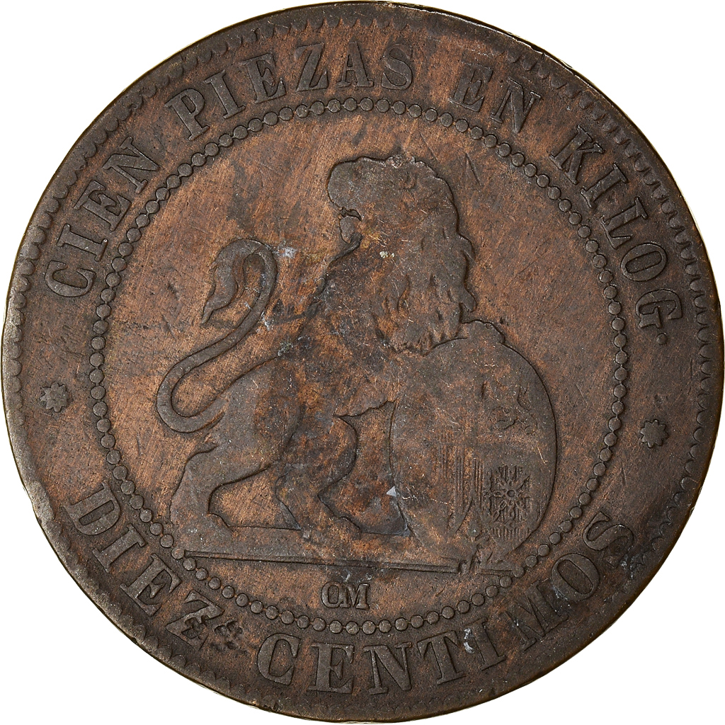Coin, Spain, Provisional Government, 10 Centimos, 1870, Madrid, 
