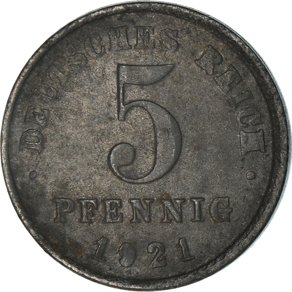 Coin, GERMANY - EMPIRE, 5 Pfennig, 1921, Karlsruhe, , Iron, KM:19