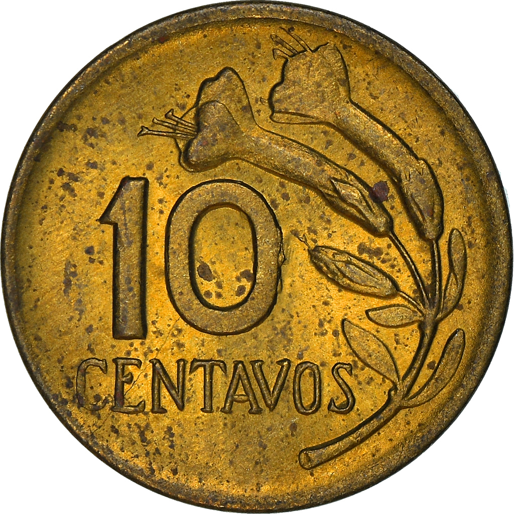 Coin, Peru, 10 Centavos, 1970, Lima, , Brass, KM:245.2