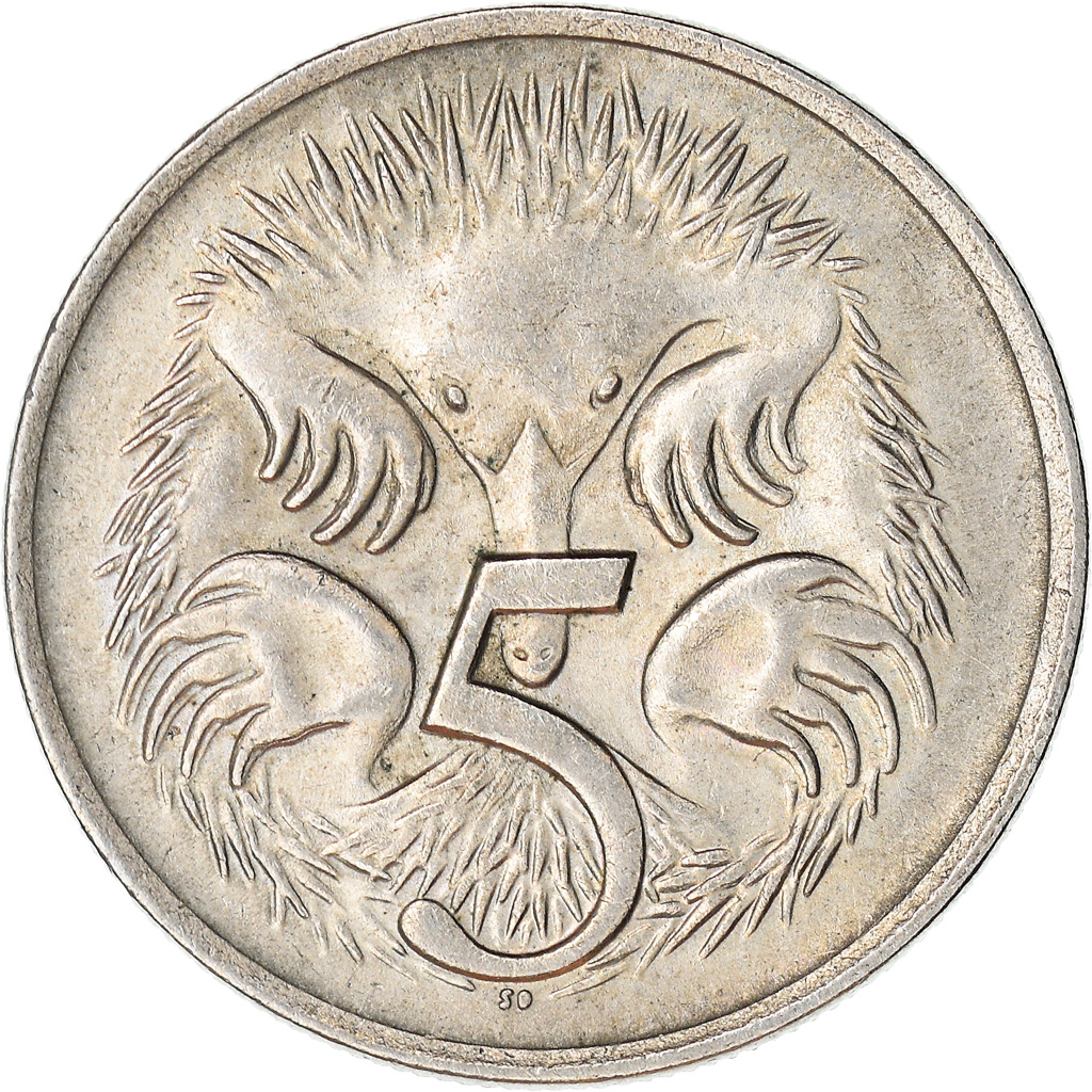 Moneda, Australia, Elizabeth II, 5 Cents, 1982, Melbourne, MBC, Cobre - níquel