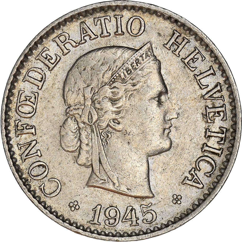 Coin, Switzerland, 10 Rappen, 1945, Bern, , Copper-nickel, KM:27