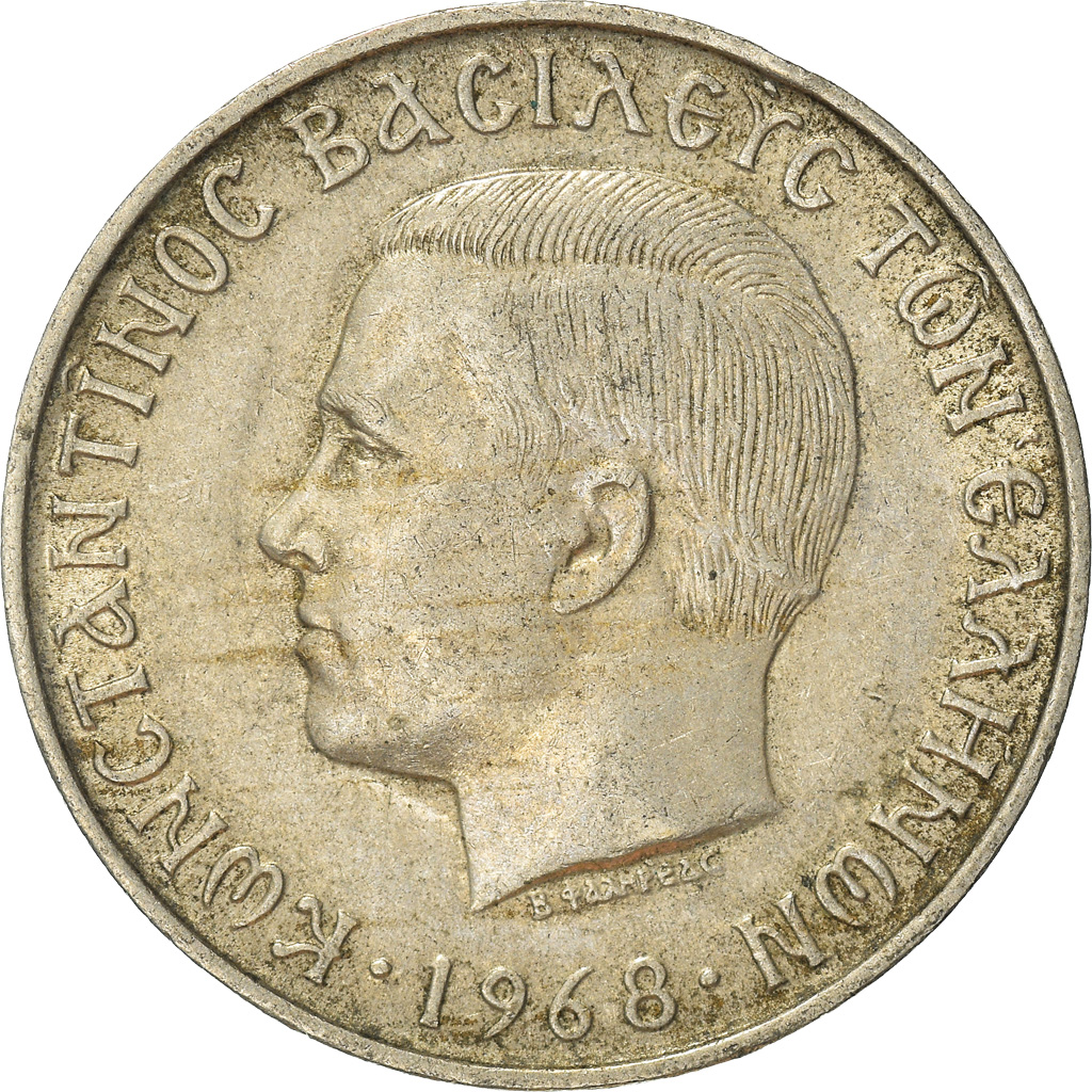 Moneda, Grecia, 10 Drachmai, 1968