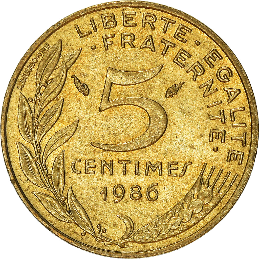 Moneda, Francia, 5 Centimes, 1986