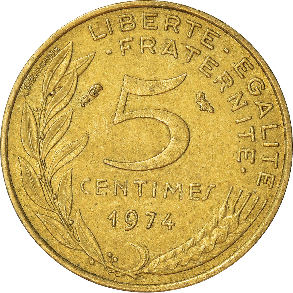 Moneda, Francia, 5 Centimes, 1974