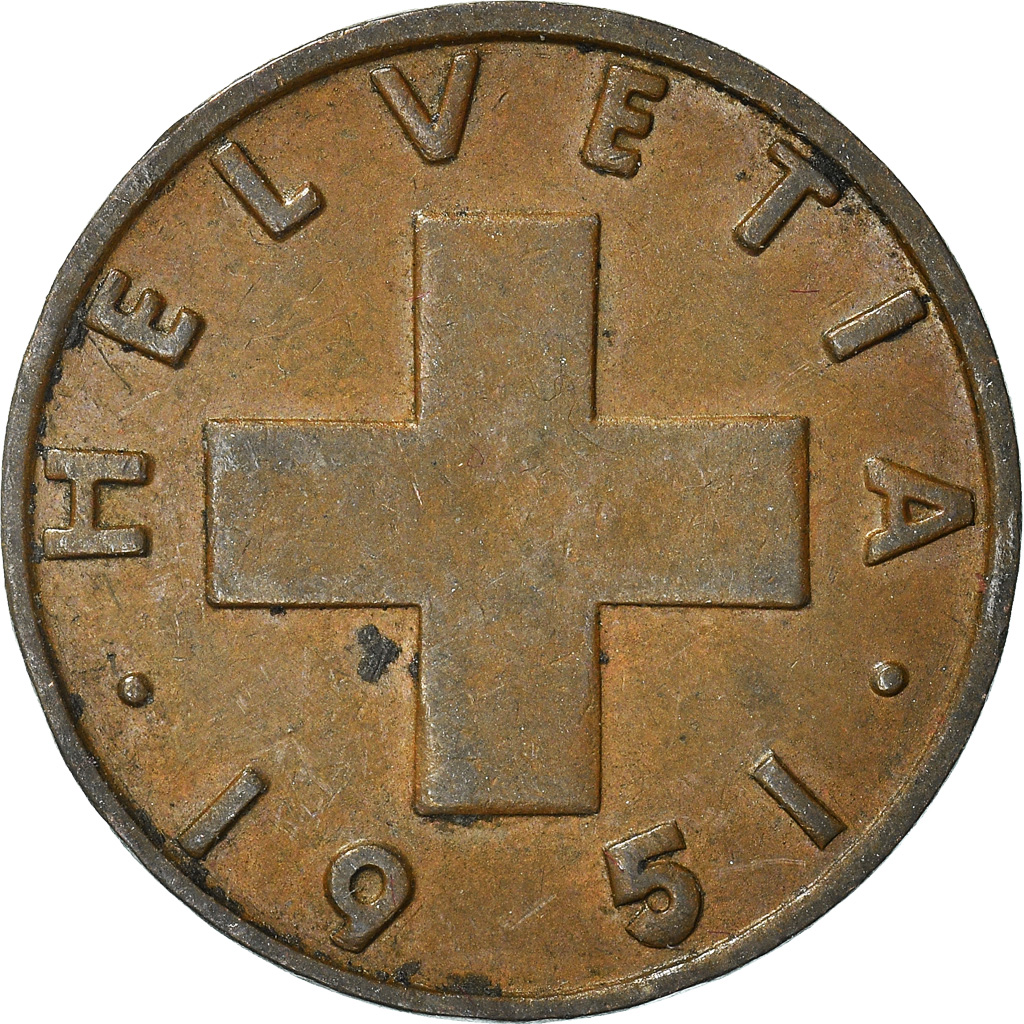 Moneda, Suiza, 2 Rappen, 1951