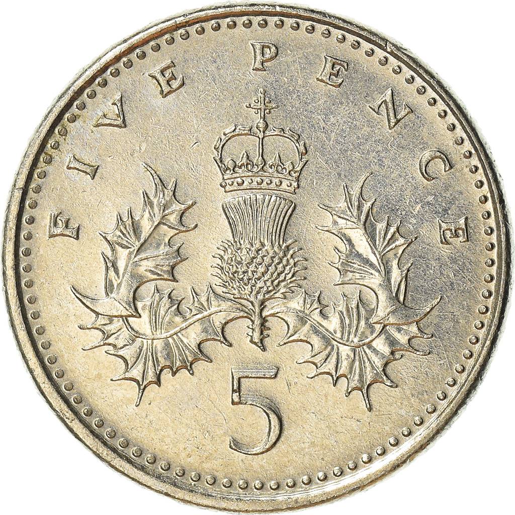Moneda, Gran Bretaña, 5 Pence, 1990