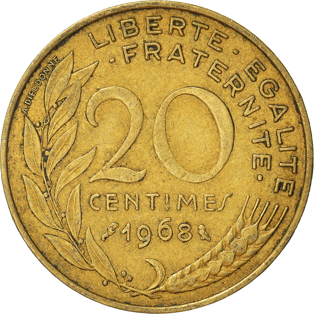 Moneda, Francia, 20 Centimes, 1968