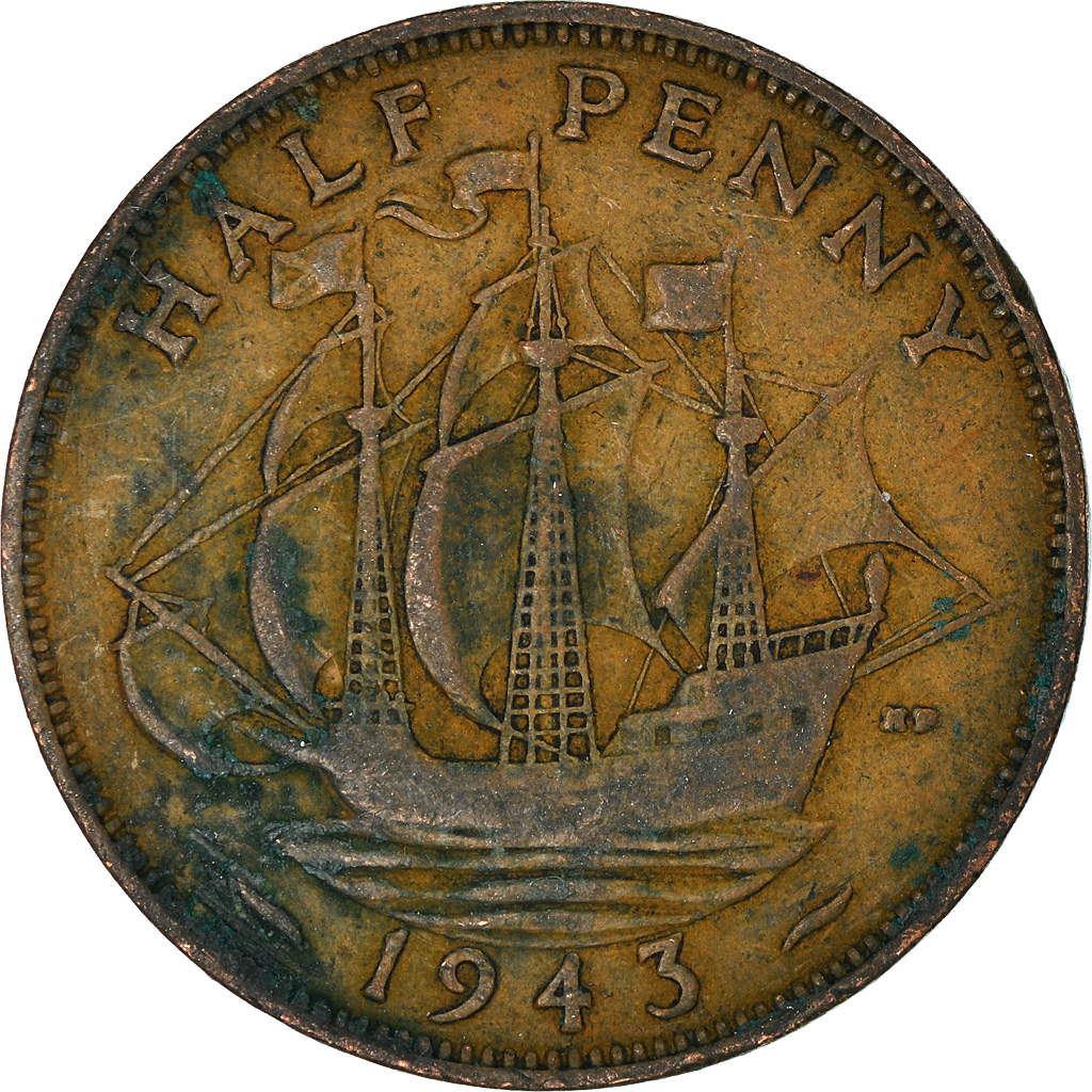 Moneda, Gran Bretaña, 1/2 Penny, 1943