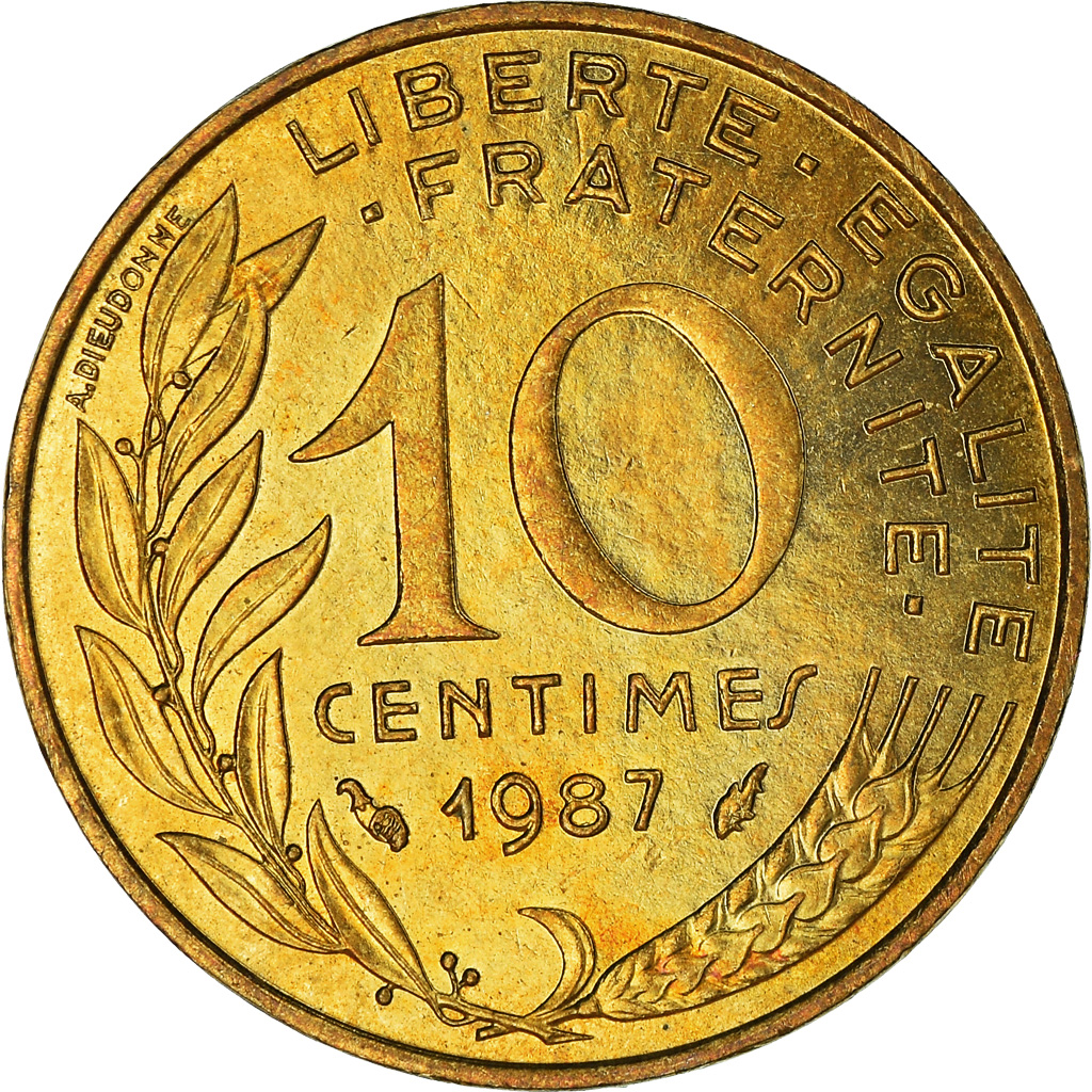 Moneda, Francia, 10 Centimes, 1987