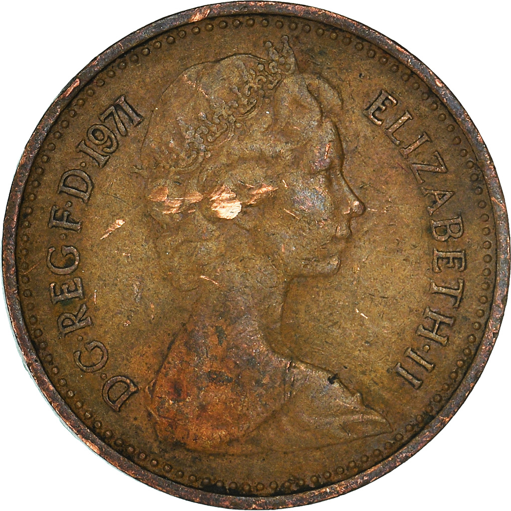 Moneda, Gran Bretaña, 1/2 New Penny, 1971