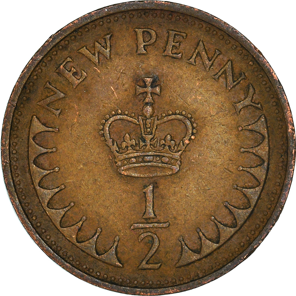 Moneda, Gran Bretaña, 1/2 New Penny, 1971