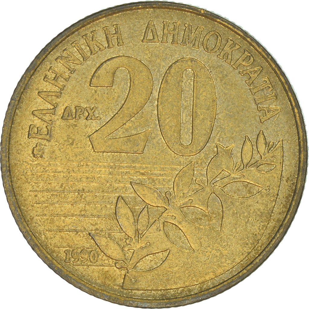 Moneda, Grecia, 20 Drachmes, 1990