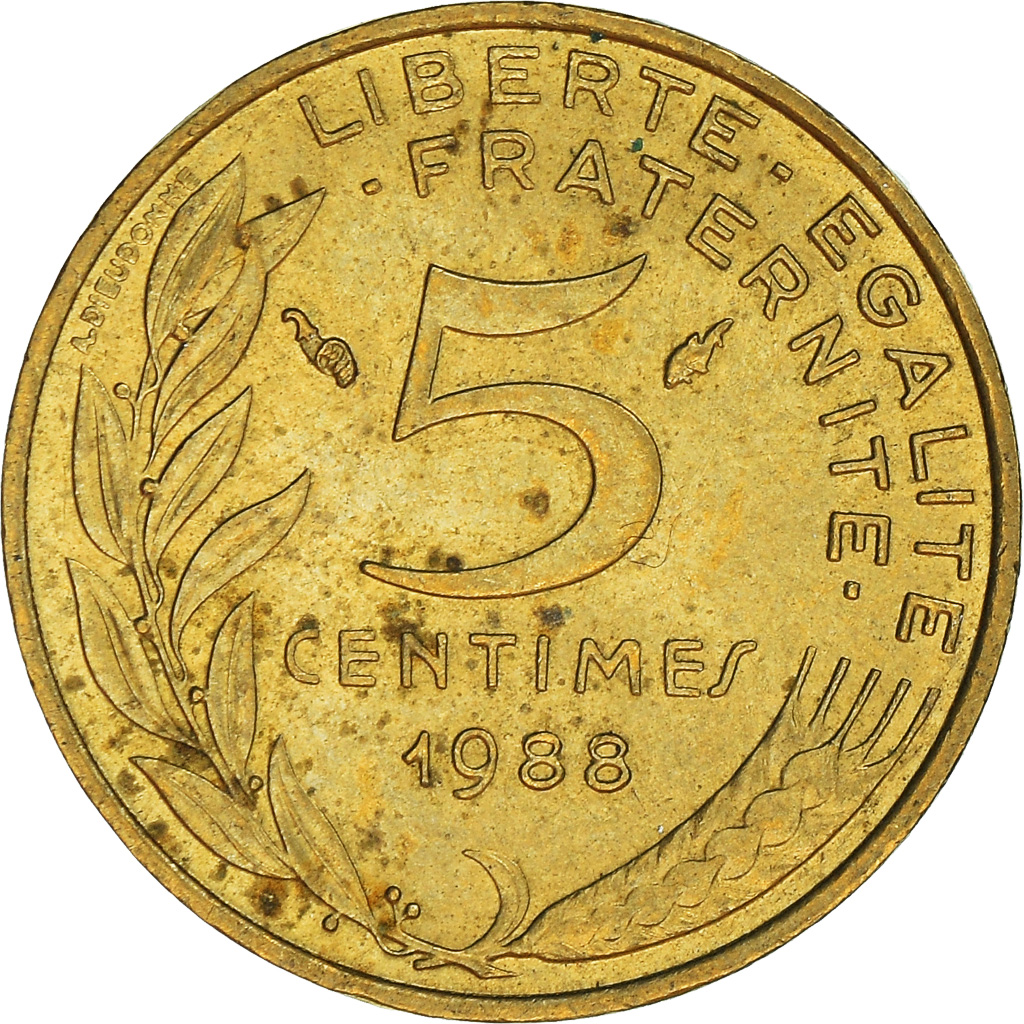 Moneda, Francia, 5 Centimes, 1988