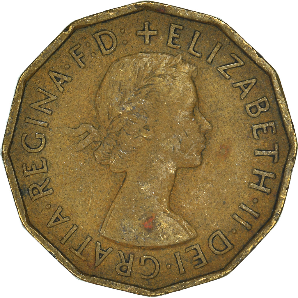 Moneda, Gran Bretaña, 3 Pence, 1955