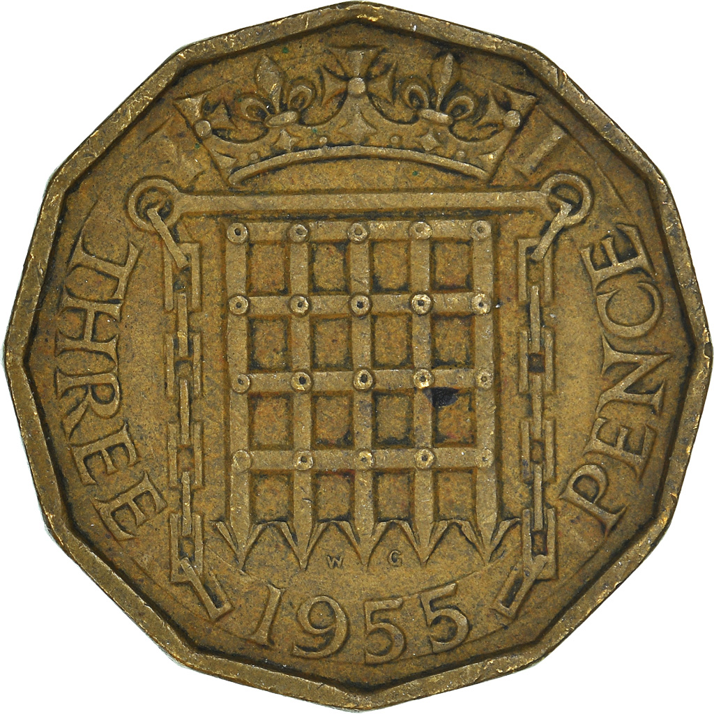 Moneda, Gran Bretaña, 3 Pence, 1955