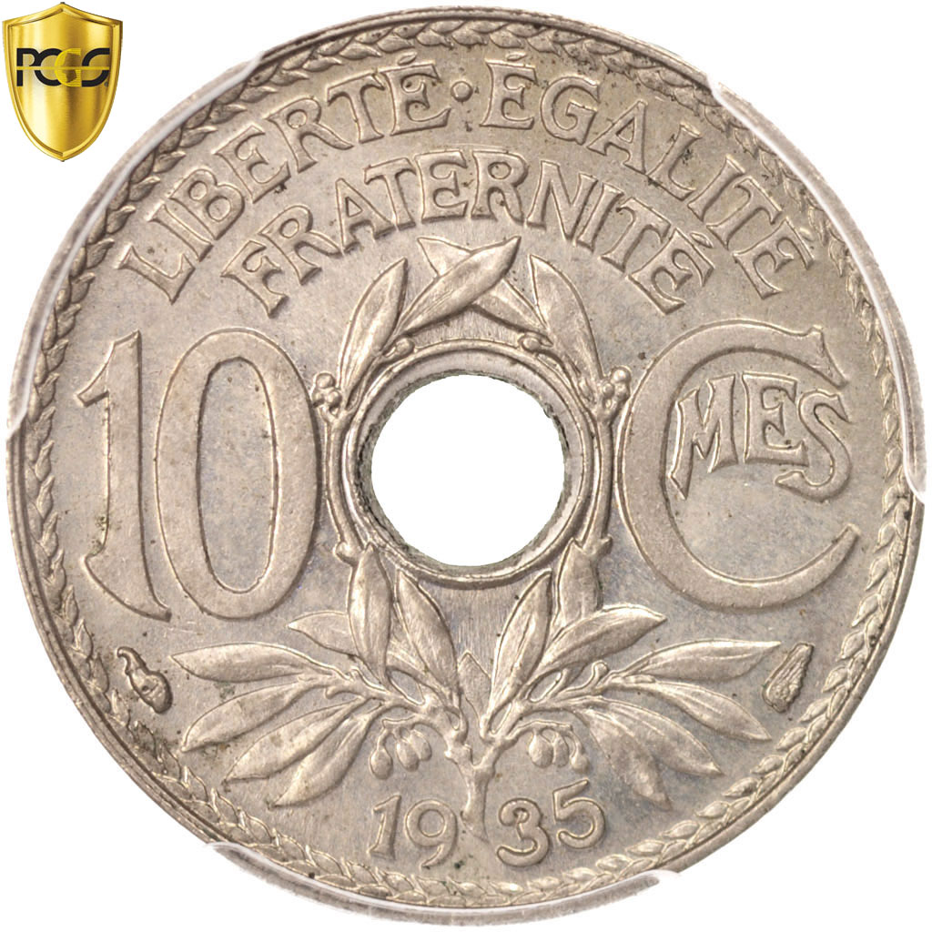 Coin, France, Lindauer, 10 Centimes, 1935, Paris, PCGS, MS65, 