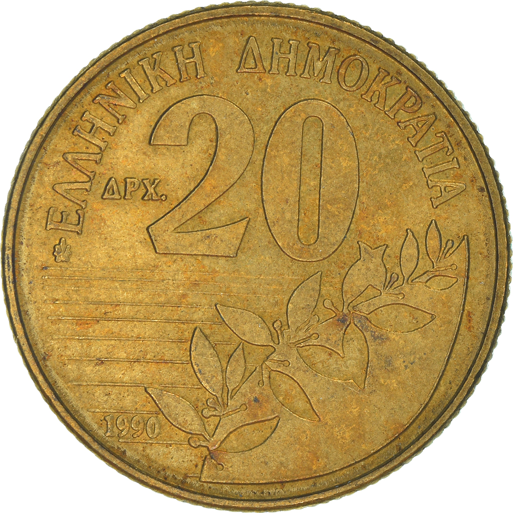 Moneda, Grecia, 20 Drachmes, 1990