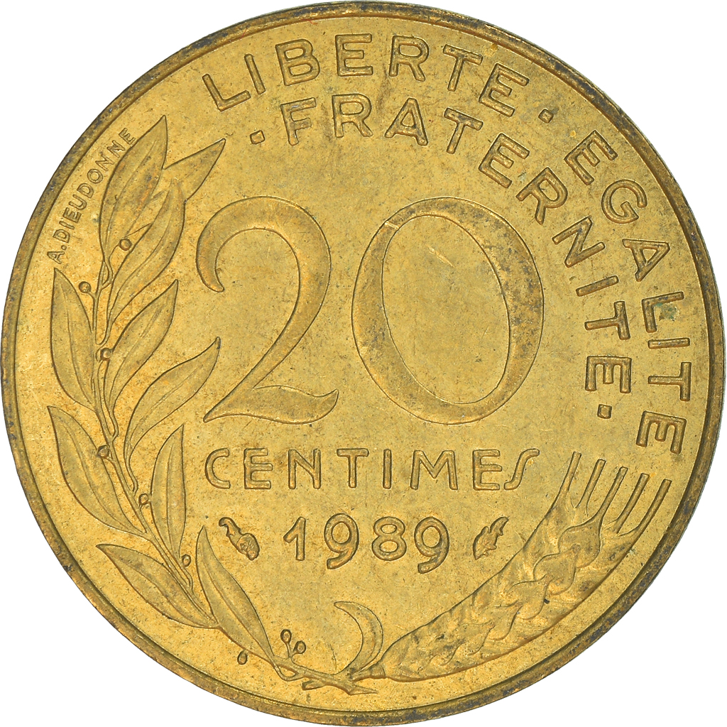 Moneda, Francia, 20 Centimes, 1989