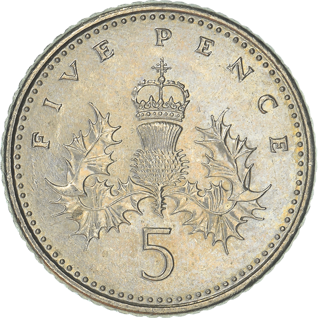 Moneda, Gran Bretaña, 5 Pence, 1991