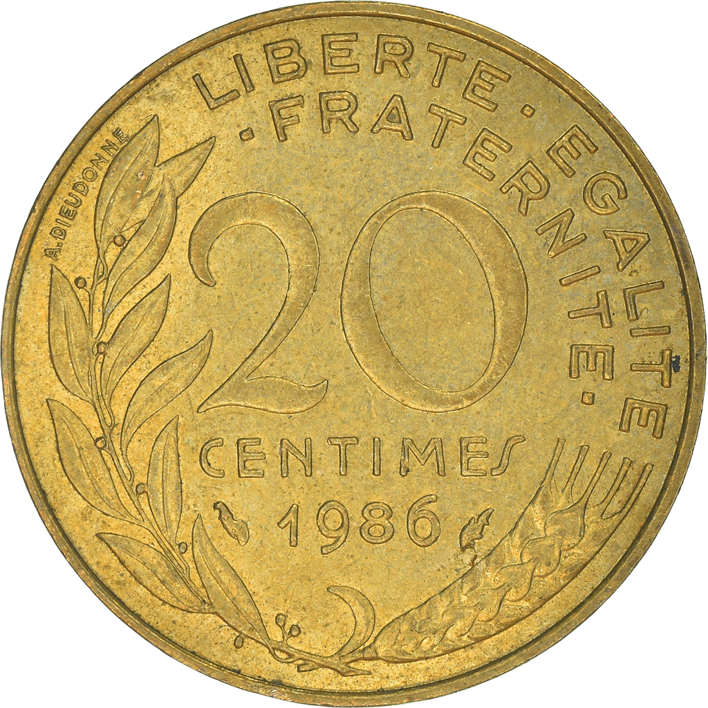 Moneda, Francia, 20 Centimes, 1986