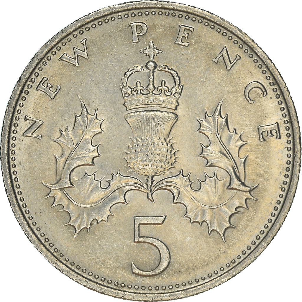 Moneda, Gran Bretaña, 5 New Pence, 1970
