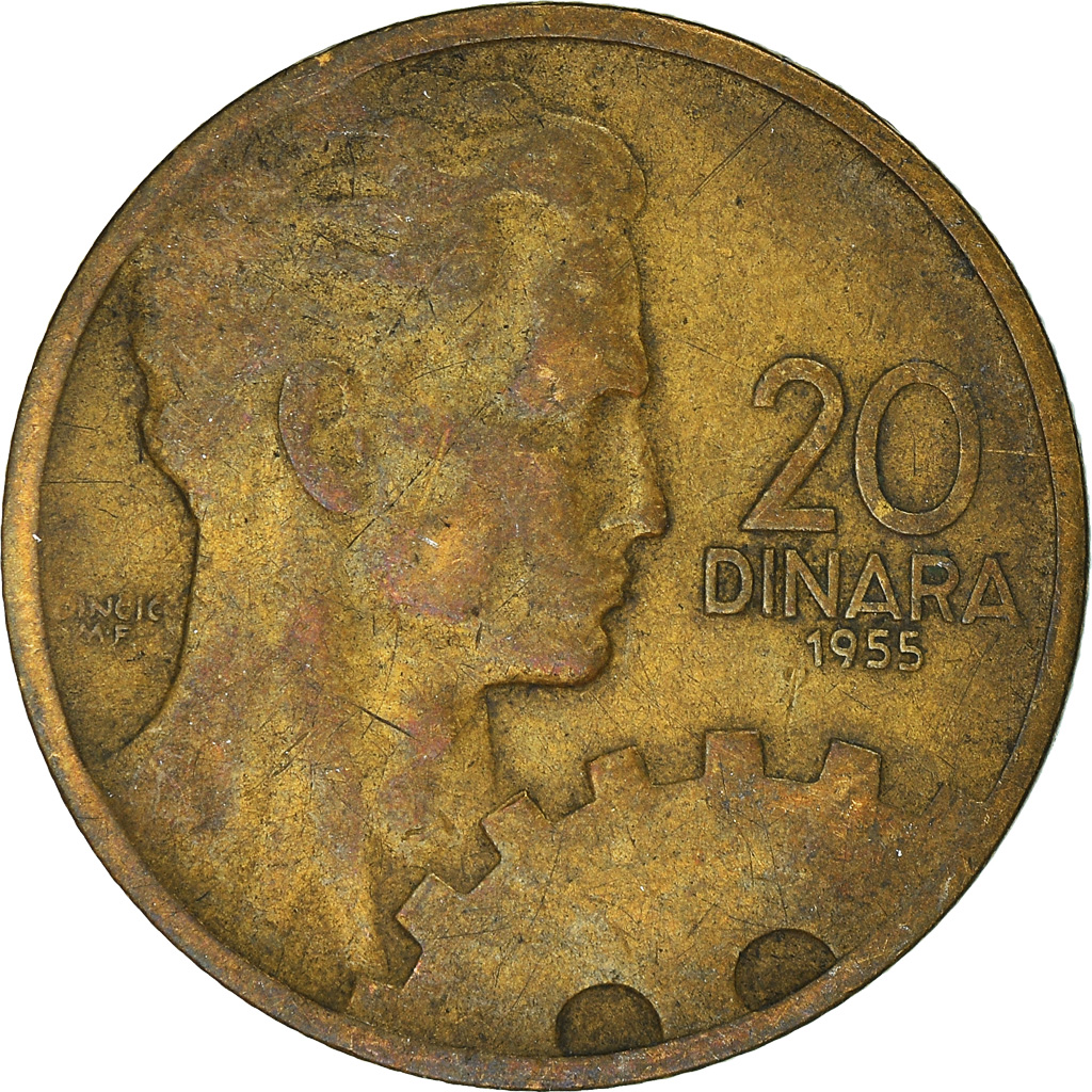 Moneda, Yugoslavia, 20 Dinara, 1955