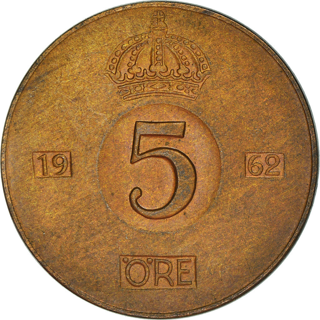 Moneda, Suecia, 5 Öre, 1962