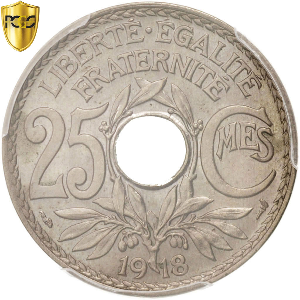 Coin, France, Lindauer, 25 Centimes, 1918, Paris, PCGS, MS64, 