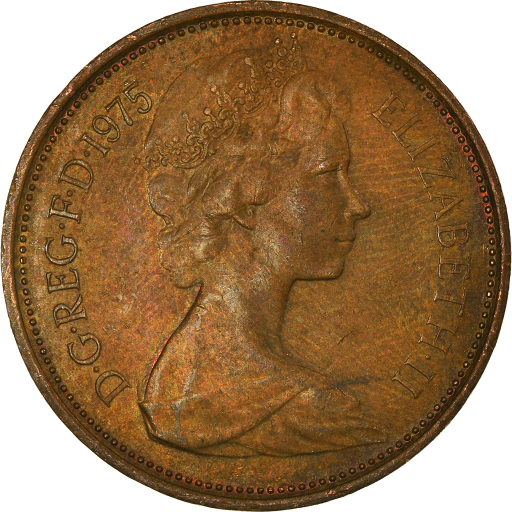 Moneda, Gran Bretaña, 2 New Pence, 1975