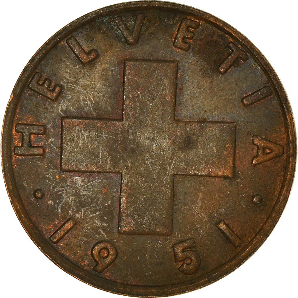 Moneda, Suiza, 2 Rappen, 1951