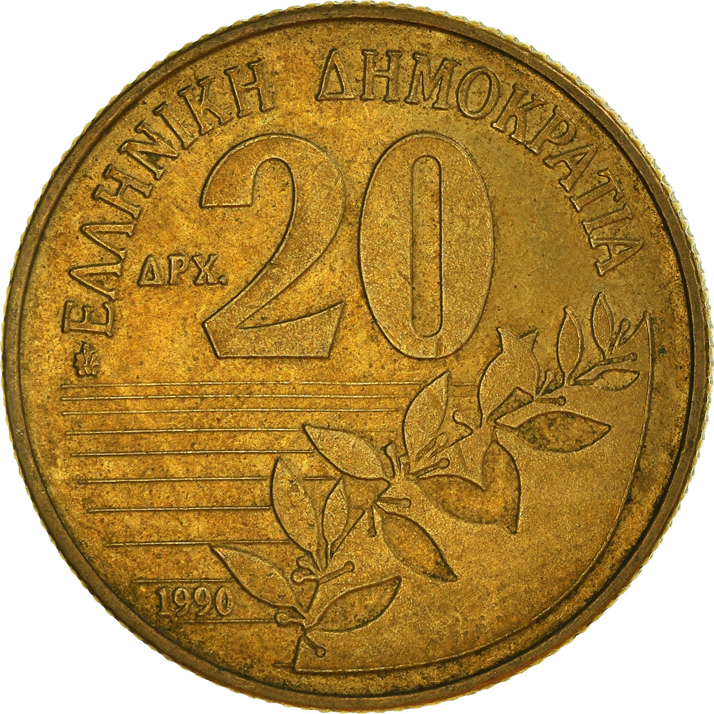 Moneda, Grecia, 20 Drachmes, 1990