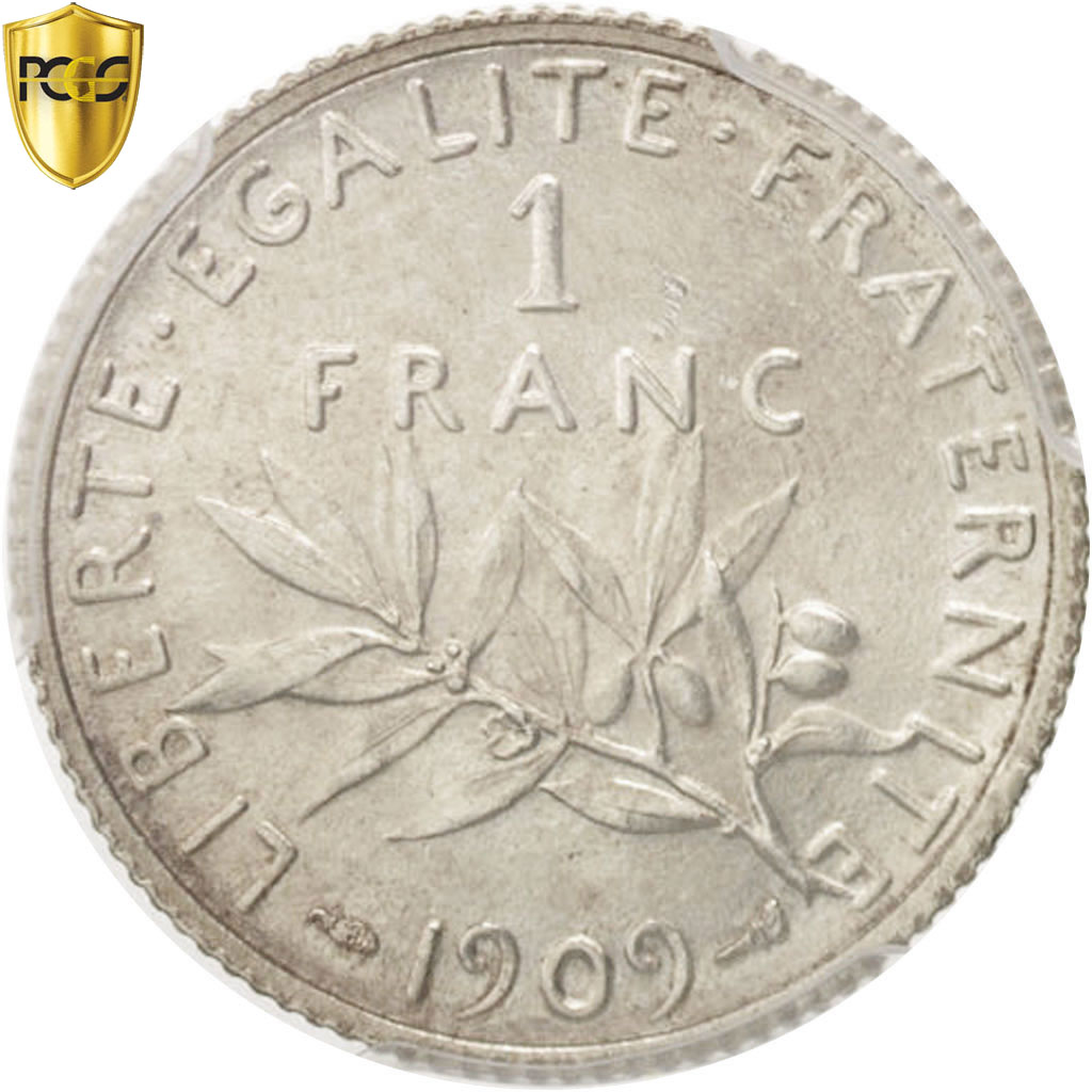 France, 1 Franc, Semeuse, 1909, Paris, Silver, PCGS, , Gadoury:467, KM:844.1
