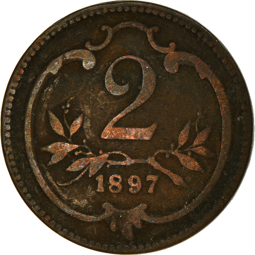 Moneda, Austria, 2 Heller, 1897