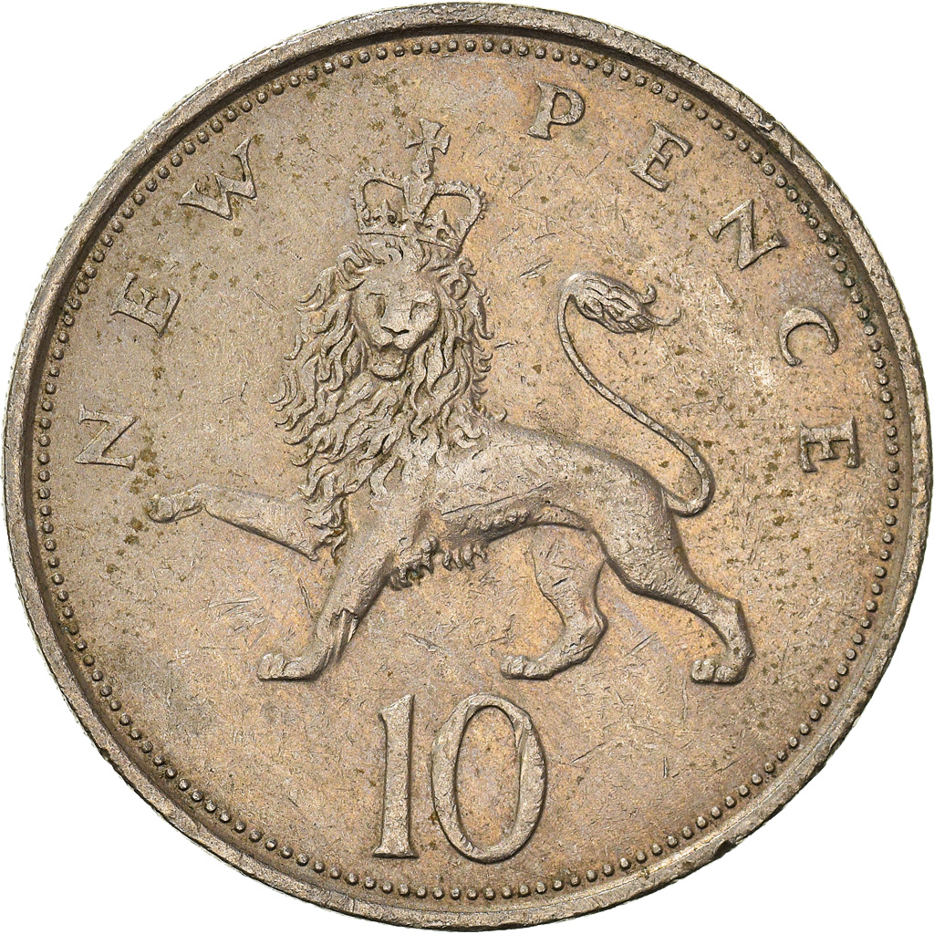 Moneda, Gran Bretaña, 10 New Pence, 1973