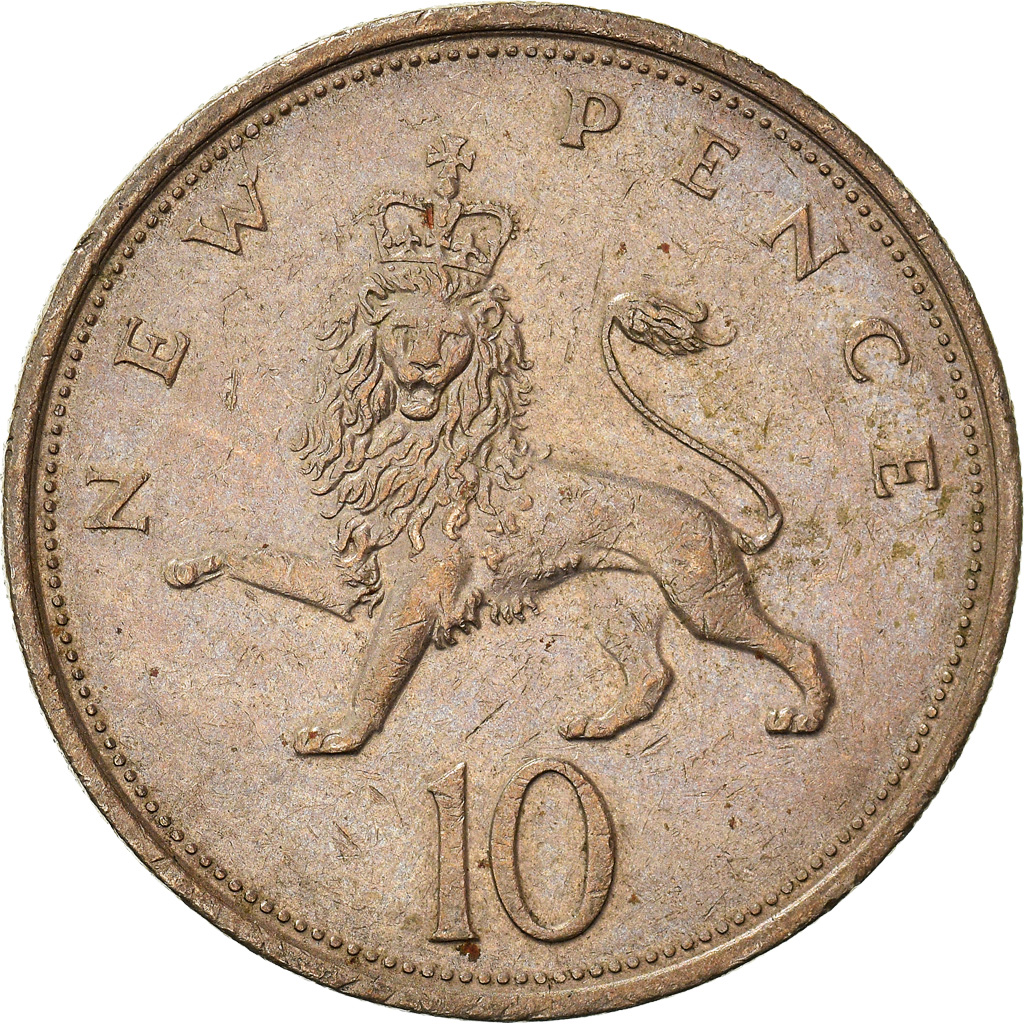 Moneda, Gran Bretaña, 10 New Pence, 1976