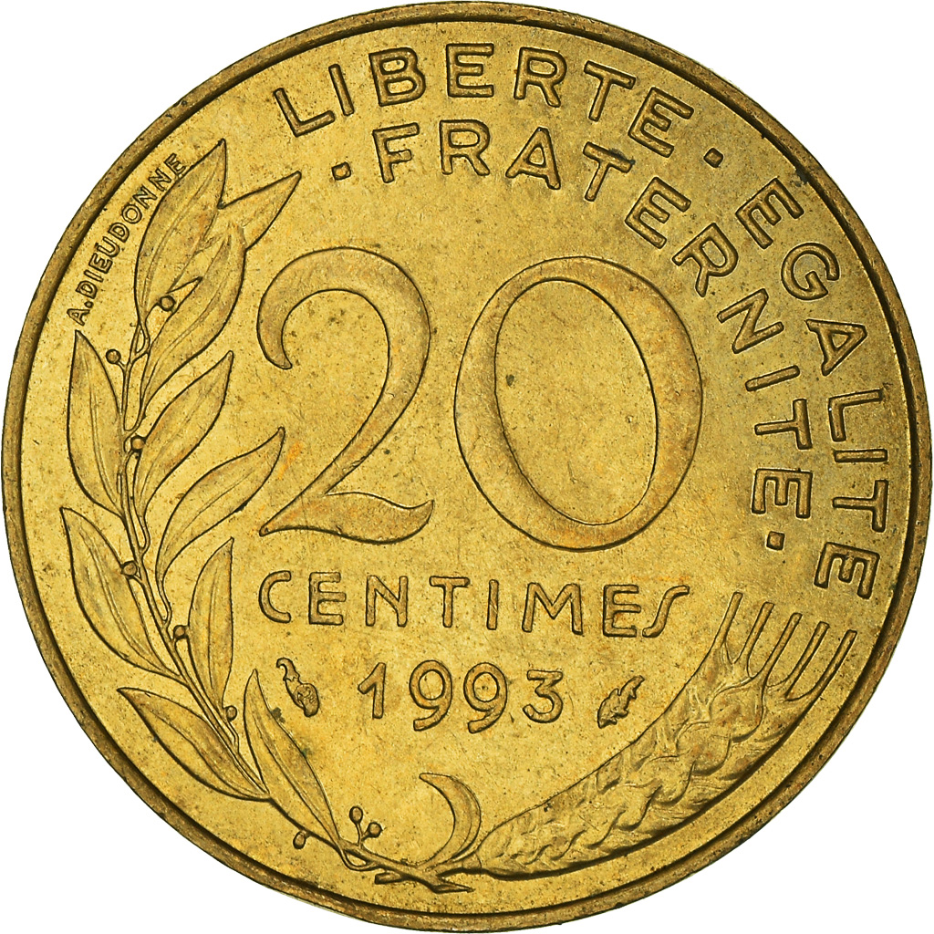 Moneda, Francia, 20 Centimes, 1993