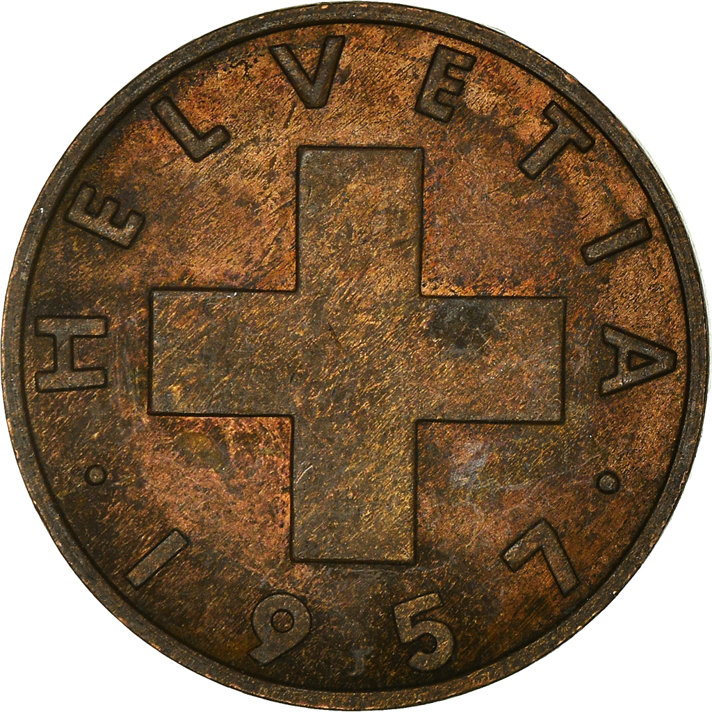 Moneda, Suiza, 2 Rappen, 1957
