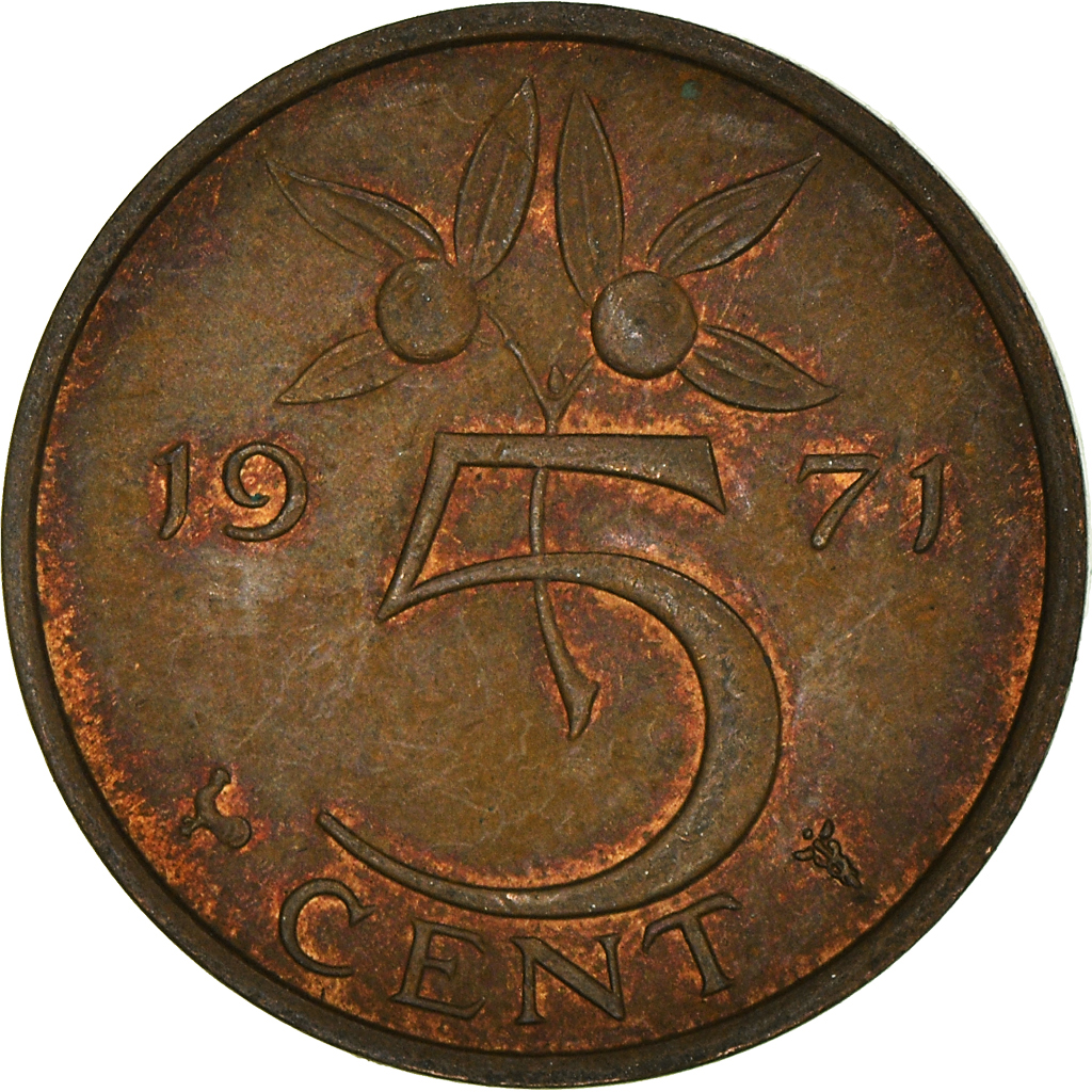 Moneda, Países Bajos, 5 Cents, 1971