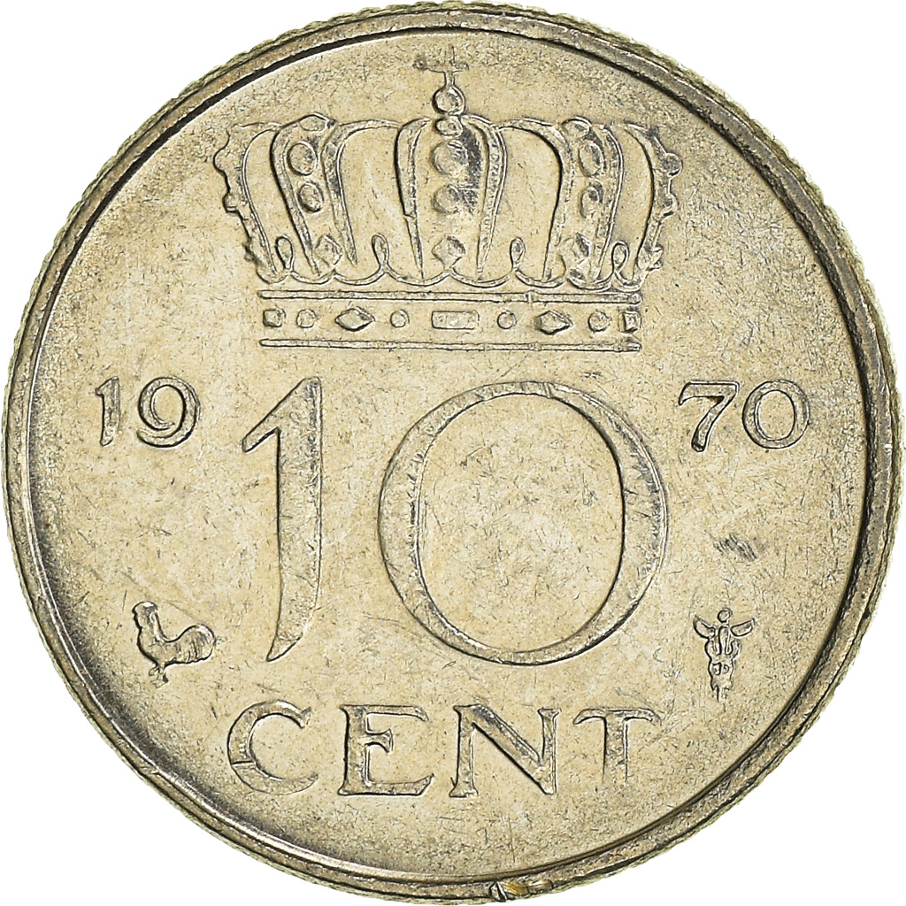 Moneda, Países Bajos, 10 Cents, 1970