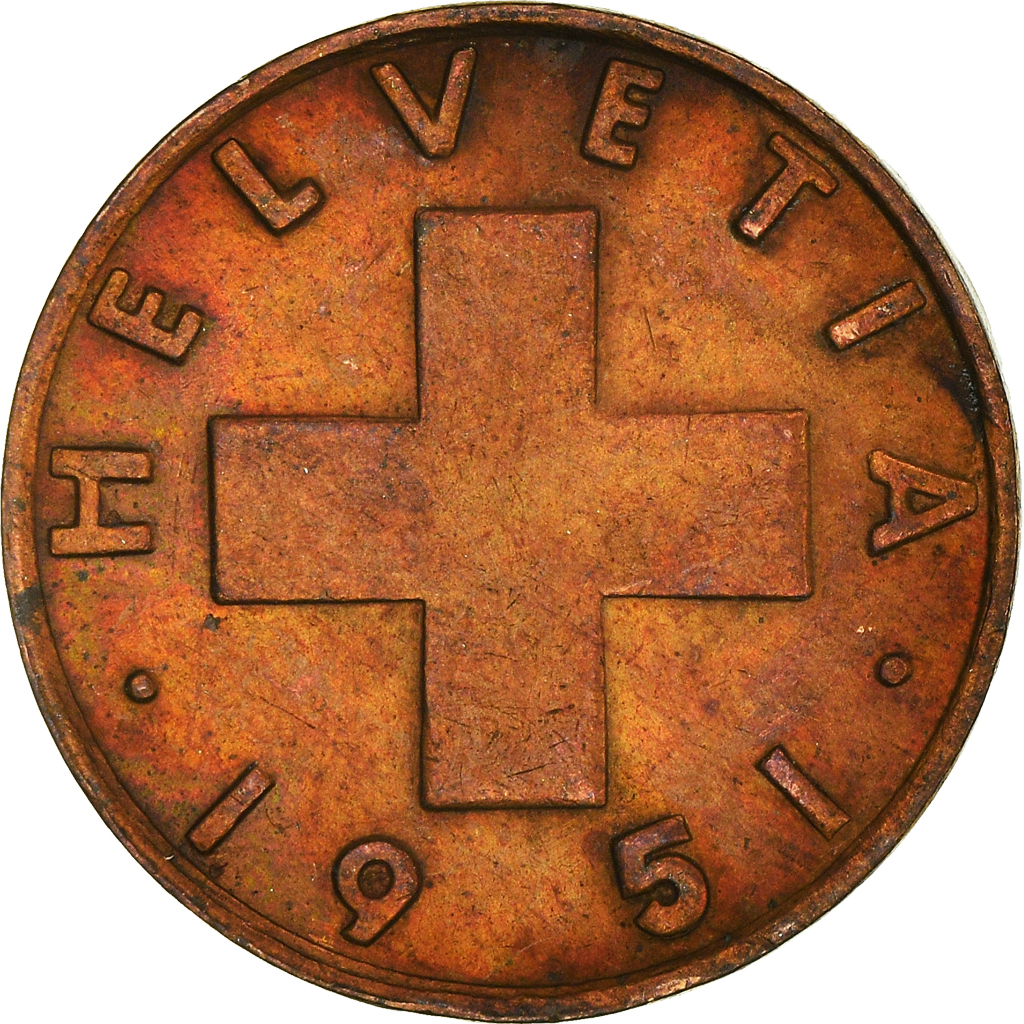 Moneda, Suiza, 2 Rappen, 1951