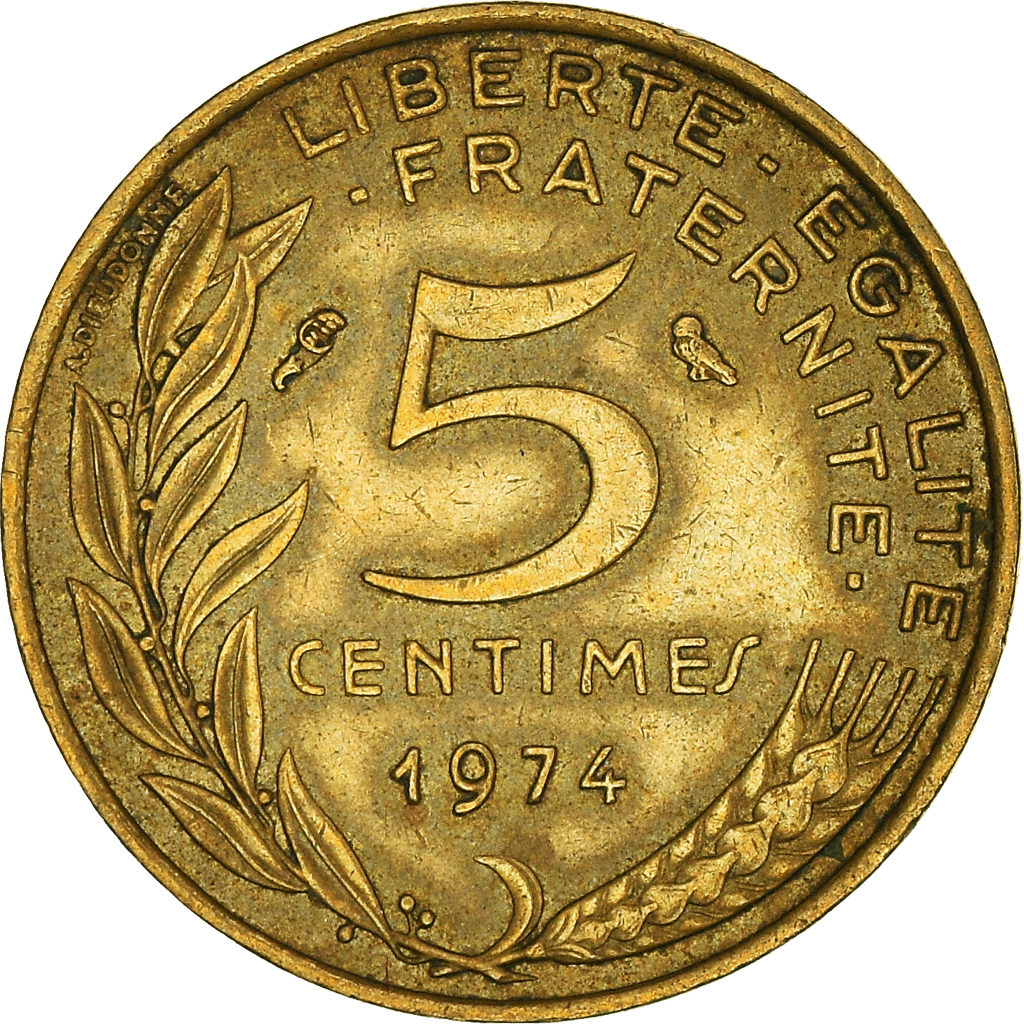 Moneda, Francia, 5 Centimes, 1974