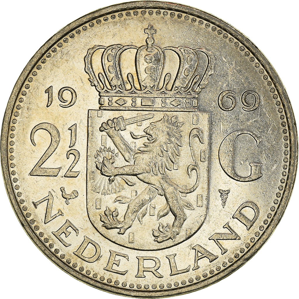 Moneda, Países Bajos, 2-1/2 Gulden, 1969