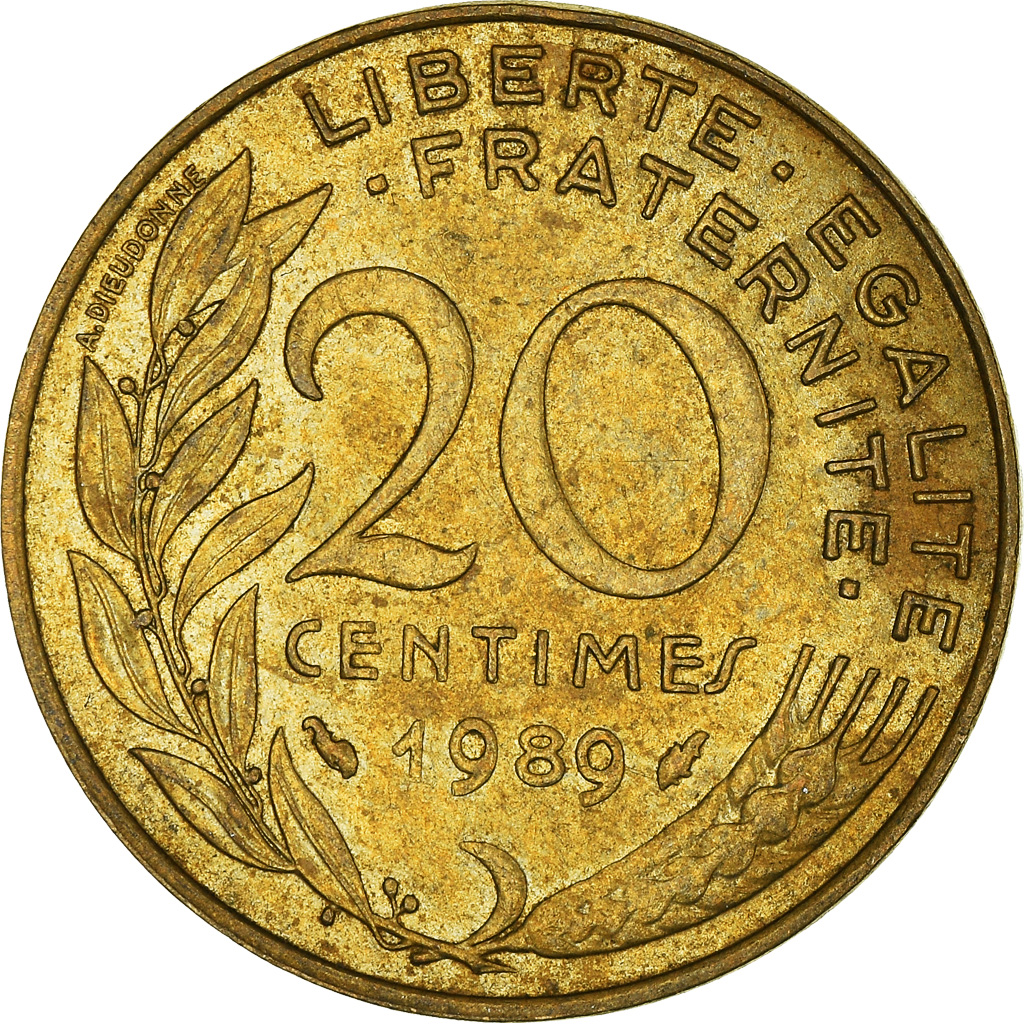 Moneda, Francia, 20 Centimes, 1989