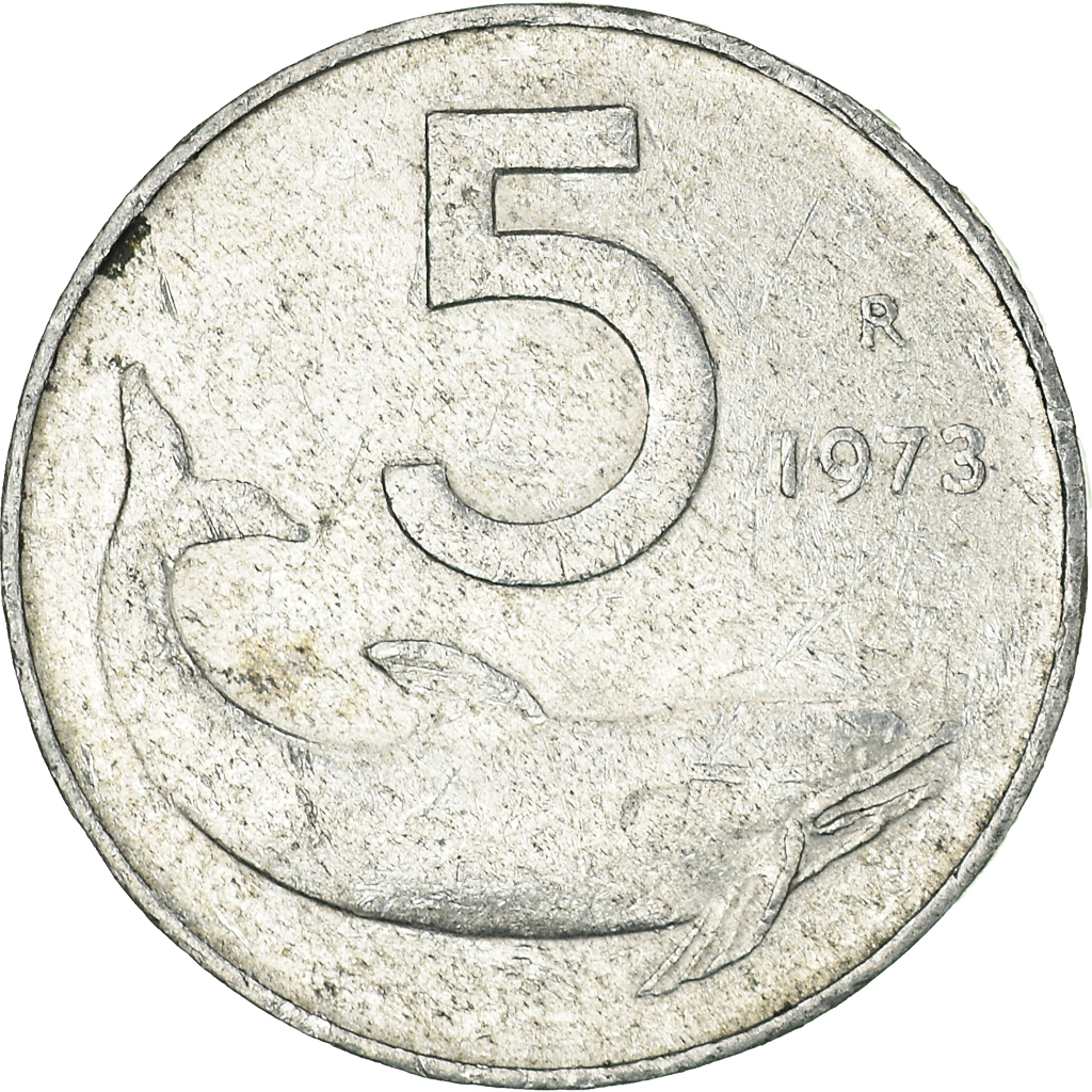 Moneda, Italia, 5 Lire, 1973
