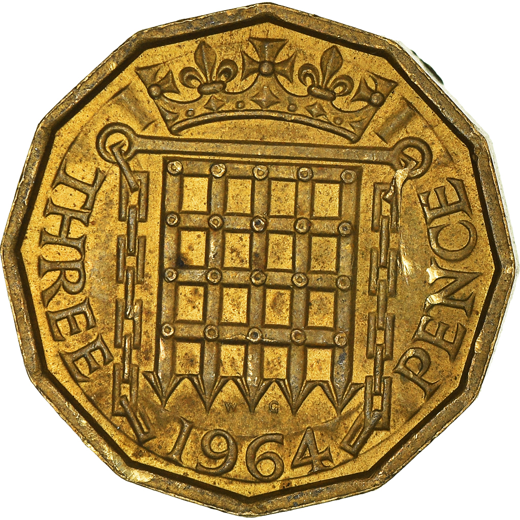 Moneda, Gran Bretaña, 3 Pence, 1964
