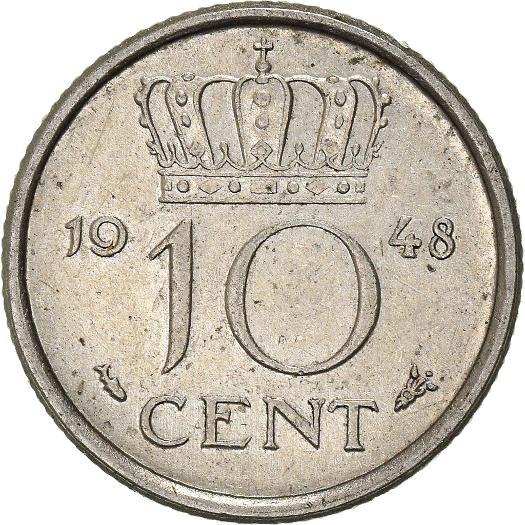 Moneda, Países Bajos, 10 Cents, 1948